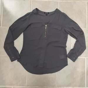 Express Gray Long Sleeve Blouse